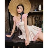 ราคา Lace Isabel dress เดรสเปิดไหล่ลายดอกสีชมพู กระโปรงเลเยอร์ ชุดเวียดนามพร้อมส่งจากไทย (55460176967)