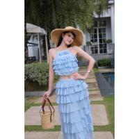 ราคา ชุดเวียดนามพร้อมส่งจากไทย เดรสสีฟ้ากระโปรงยาว เดรสยาวไปทะเล (28089748101)