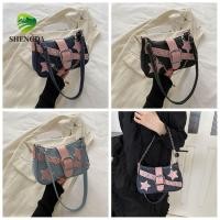 ราคา SHENGDA Y2k Underarm Bag Chain Star Pattern กระเป๋าสะพายสไตล์เกาหลี Retro Tote Bag Handbag Denim Tote Bag Travel (51861637603)