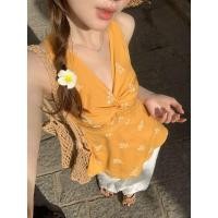 ราคา ส่วนลด 50 ขายร้อน เสื้อแขนกุดคอวีผูกปมผู้หญิงฤดูร้อนสวมใส่ด้านนอกปักแคบ เอว Slimm (49211591823)