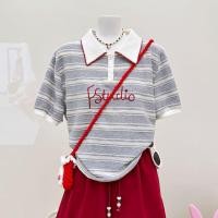 ราคา ส่วนลด 50 ขายร้อน สีเทาสีขาวลายเสื้อโปโลจดหมายเย็บปักถักร้อย ผอมลง ดูสไตล์ทุกการแข่งขันเก๋สไตล์ขายดี (46511777070)