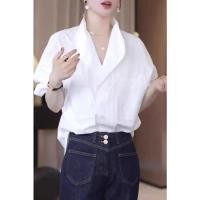 ราคา โปรโมชั่นจํากัดเวลา ขนาดใหญ่ภาษาฝรั่งเศสคํา POLO Collar เสื้อเชิ้ตสีขาวผู้หญิงไขมัน mm Slim fit Slimmer ดูด้านบน (41080832583)