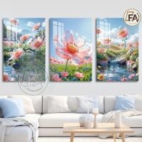 ราคา ชุดภาพวาด 3 ชิ้น ดอกไม้เงางามเหมือนกระจก สไตล์หรูหรา ของตกแต่งห้องนั่งเล่น ห้องนอน ภาพติดผนังสีสวย (45060166511)