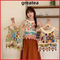 ราคา GREATEA เสื้อครอปสตรี เสื้อกั๊กถักคอวีสั้น แฟชั่นโบฮีเมียนโครเชต์พู่แขนกุดแขนกุด Cami (46811960536)