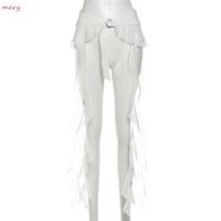 ราคา MERY Ruffles เข็มขัดผู้หญิง ไม่สม่ําเสมอสะโพกผ้าม่านเข็มขัด แฟชั่น Y2K สีขาวยาวพู่กระโปรงมินิ Streetwear (51561683595)