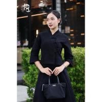 ราคา พร้อมส่ง เสื้อพื้นเมืองสีดำ ทรงคอวีป้ายแขนสี่ส่วนปลายโค้งสวย งานกระดุมจริงถักดอกไม้handmade อัดกาวทั้งตัวค่า (54352739914)