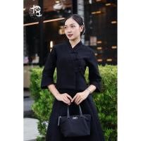 ราคา เสื้อพื้นเมืองสีดำ ทรงคอวีป้ายแขนสี่ส่วนปลายโค้งสวย งานกระดุมจริงถักดอกไม้handmade อัดกาวทั้งตัวค่า (27686404082)