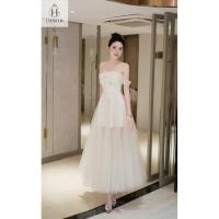 ราคา ชุดเดรสเปิดไหล่ผ้าชีฟองตาข่ายหรูหรา (54308369091)