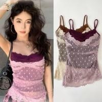 ราคา AWNGD เสื้อกล้ามแขนกุด Polka Dot Slim Fit ผู้หญิง Camisole Top หวานปลอมสองชิ้นลูกไม้ลูกไม้ Cami เสื้อกั๊กฤดูร้อน (56960891299)