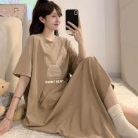 ราคา Jack Nina Nightdress ผู้หญิงไขมัน mm ฤดูร้อนผ้าฝ้ายแท้ยาวคอกลมแขนสั้น Commuter สไตล์ญี่ปุ่นขนาดใหญ่สไตล์ลําลองชุด Homewear ผู้หญิง (47558080292)
