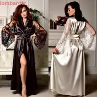 ราคา LOMBARD ชุดนอนผ้าไหมซาติน V คอยาวแขนยาวซาติน Night Robe ชุดนอนสบาย Plus ขนาดชุดนอน Lady ชุดนอนผู้หญิง (48311095339)