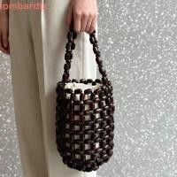 ราคา LOMBARD Hollow Bucket Bag Handmade Boho Beadedทอกระเป๋า ลําลองสีทึบมินิพร้อมกระเป๋าด้านในกระเป๋าฉลุหญิง (58162016763)