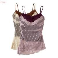 ราคา MERY ผู้หญิง Camisole Top ปลอมสองชิ้น Slim Fit เสื้อกล้ามแขนกุด Elegant Polka Dot ลูกไม้ลูกไม้ Cami เสื้อกั๊กผู้หญิงสาว (51312485135)