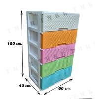 ราคา ตู้ลิ้นชัก กล่องลิ้นชักพลาสติกลายหวาย 5 ชั้นหน้ากว้าง Plastic drawer ออกใบกำกับภาษีได้ (19182204492)