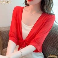 ราคา ฮูโลที เสื้อสเวตเตอร์ถักสั้นบาง ระบายอากาศฤดูร้อนครึ่งแขนชีฟองผ้าคลุมไหล่ แฟชั่นหญิงแจ็คเก็ตผู้หญิงเสื้อผ้าป้องกันแสงแดด (53462379620)
