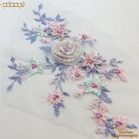 ราคา HUHNOT แพทช์ปักดอกไม้ ดอกไม้ตาข่ายด้านล่างลูกไม้ผ้า Applique ที่มีสีสัน Handmade Pearl Stamen ดอกไม้แพทช์ DIY เสื้อผ้าตกแต่ง (53612382900)