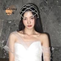 ราคา OAKDENEMYWAY Headwear ไข่มุกลูกปัด Handmade ไข่มุกสานหมวก ตาข่ายพู่ Elegant เจ้าสาว Headpiece ผู้หญิง (43631057487)