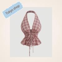 ราคา เสื้อครอปลายกระโปรงผูกคอ เสื้อกล้ามคล้องคอ ทรงคอนทัวร์ลาย (44503940028)