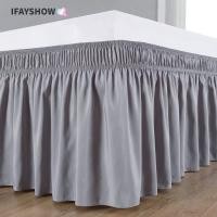 ราคา IFAYSHOW เตียง Ruffles กระโปรงเตียงโพลีเอสเตอร์ยืดหยุ่น ตกแต่งด้านข้างเตียงสีทึบที่ถอดออกได้กระโปรงเตียงห้องนอน (54159981646)
