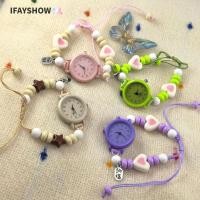 ราคา นาฬิกาสร้อยข้อมือ IFAYSHOW นาฬิกาโซ่หัวใจดาวลูกปัด Dopamine จี้ปรับได้นาฬิกาควอตซ์ผู้หญิงเด็กผู้หญิง (57512140789)
