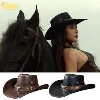 ราคา SEEO หมวกคาวบอยตะวันตก Bull Head Buckle Retro Faux หนังคาวบอยหมวก แฟชั่น Vintage Sun Protection หมวกสําหรับผู้ชายผู้หญิง (56262194926)