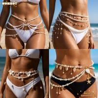 ราคา HUHNOT โซ่ท้อง จี้เปลือกหอยสังข์ Boho โซ่เอว เข็มขัดร่างกายพู่หลายชั้นมุกชายหาด (50462456390)