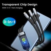ราคา 3 In 1 100w โปร่งใส Fast สายชาร์จประเภท C USB Micro สําหรับ iPhone 15 Samsung Huawei Pilot Lamp Charger USB C 6A สายเคเบิลข้อมูล (55207695127)