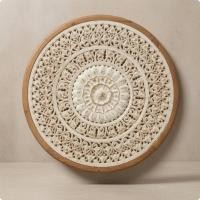 ราคา แกะสลักดอกไม้ Wall Art Whitewashed แกะสลักไม้แผงผนังตกแต่งบ้านสไตล์วินเทจ Distressed Finish (51061684320)