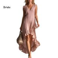 ราคา ชุดเดรสแขนกุดสไตล์ลำลองสำหรับผู้หญิง ดีไซน์ V neck กระโปรงระบายพองพลิ้วพร้อมหางปลา สวมใส่สบายในฤดูร้อนเหมาะสำหรับวันหยุดพักผ่อนบนชายหาด (48657736632)