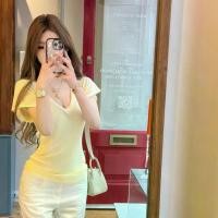 ราคา เสื้อยืดแขนสั้นคอวีเอวแคบสไตล์เกาหลี (45812715896)