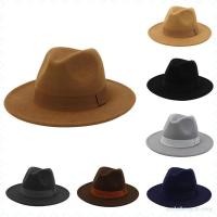 ราคา SzlztmyeeMY ผู้ชายแฟชั่นแบนด้านบนหมวก Fedora เรียบง่ายปีกกว้างหมวกฤดูหนาว (53960747451)