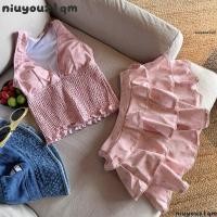 ราคา NIUYONI ชุดว่ายน้ำสองชิ้น สไตล์สีชมพู พร้อมระบบทองคลุมท้องและกระโปรงหลายชั้น เหมาะสำหรับวันหยุดริมสระ (55408619645)
