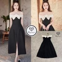ราคา เดรสปาดไหล่ทูโทนสีขาวดำคอวีทรงกระโปรงบาน L อก36 เอว30 สพ 40 (41660798157)