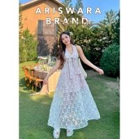 ราคา เดรสยาวลูกไม้เว้าหลังผูกโบว์ที่คอ XL XL อก 36 38 เอว31 32 สพ ฟรี ยาว50 งานนำเข้าค่ะ (27175972634)