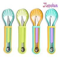 ราคา JEPDWN เครื่องมือแกะสลักผลไม้ เครื่องกําจัดเยื่อสแตนเลส ชุดตักลูกแตงโม อุปกรณ์ตักผลไม้ 4 in 1 (53061205817)