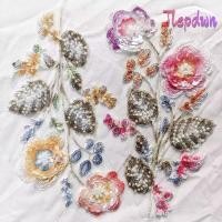 ราคา JEPDWN เย็บปักถักร้อยลูกไม้ Appliques ดอกไม้ขนาดใหญ่ลูกปัดเลื่อมเย็บปักถักร้อยลูกไม้ Parches หรูหราเย็บลูกไม้ Applique แพทช์ผ้า (48511942763)