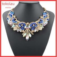 ราคา ดอกไม้ Rhinestone สีสันสดใส Pendent Chain Choker Statement Collar Bib สร้อยคอ (54812324161)