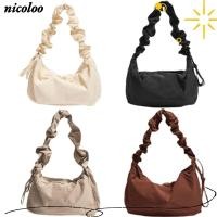 ราคา NICOLOO Drawstring Strap Bag Nylon Retro Style Shoulder Bag Soft 2 in 1 Design Large Dumpling Shape Pleated Satchel Handbag Women (55711581317)