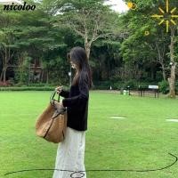 ราคา กระเป๋าตะกร้าฟาง NICOLOO วินเทจ กระเป๋าสะพายผ้าทอสไตล์เกาหลี แฟชั่นฟางแฮนด์เมดทอกระเป๋าถือความจุขนาดใหญ่ ช้อปปิ้งและของใช้ประจําวัน (52709335148)