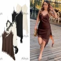 ราคา อ่า ชุดเดรสลูกไม้ผู้หญิงชุดเดรสสุภาพสตรีผ้าซาตินลูกไม้เซ็กซี่แขนกุดไม่สมมาตรชุดเดรสสลิงคอ โวลต์ ชุดปาร์ตี้ (51159479306)