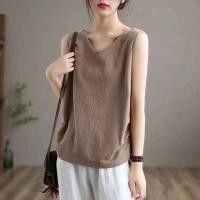 ราคา ผ้าฝ้ายลินินยกทรงแขนกุดผู้หญิงฤดูร้อนสวมใส่ด้านนอกสบายระบายอากาศ (48410723629)