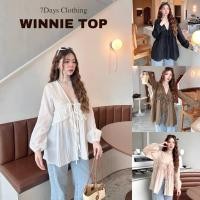 ราคา ? ? ? ? ? ? ? ? ? ? ? ? ? พร้อมส่ง WINNIE TOP เสื้อผูกหน้าแขนยาวแต่งระบาย (40102884993)
