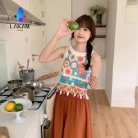 ราคา LAKAM เสื้อครอปสตรี เสื้อกั๊กถักโบฮีเมียนคอวี พู่โครเชต์แขนกุดสั้นแขนกุด Cami (57460773327)