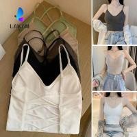 ราคา LAKAM เสื้อกล้ามและเสื้อสายเดี่ยว แบบลำลองสำหรับผู้หญิง พร้อมชุดชั้นในและแผ่นรองบรา บางเบาและรัดตัว (51559462615)