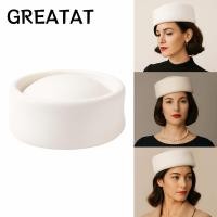 ราคา GREAT Vintage Fedoras หมวก Hard Top Cave Top Wool Felt Berets British Retro Pillbox Cap Wedding (56162396951)