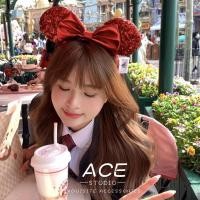 ราคา ที่คาดผมโบว์สีแดง Influencer สวนสนุก Photo Hairpin บรรยากาศงานรื่นเริง Headwear น่ารัก Minnie ที่คาดผมเลื่อม (29680357328)