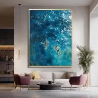 ราคา คู่ว่ายน้ําใน Ocean Wall Art ผ้าใบพิมพ์ตกแต่ง Textured Coastal Art สําหรับห้องนั่งเล่น Accent Beach House Wall Decor (45112416858)