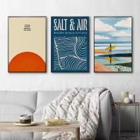 ราคา Retro Minimalist Surfing Beach Surfer Salt Air Ocean Wave Coastal ฤดูร้อนโปสเตอร์ ภาพวาดผ้าใบ Wall Art ภาพตกแต่งบ้าน (54709776257)