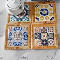 ราคา ที่รองแก้วกาแฟ อ่า ที่รองแก้วโบฮีเมียนทรงสี่เหลี่ยมย้อนยุคนอร์ดิก แผ่นฉนวนกันความร้อนกระเบื้องดอกไม้ทนความร้อน แผ่นตกแต่งโต๊ะ (48913372408)