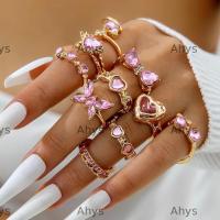 ราคา อ่า 10ชิ้น เซ็ตหัวใจผีเสื้อแหวน ทองเงินสีโบว์ออกแบบเปิดแหวน สีชมพูคริสตัลสังเคราะห์เพทายซ้อนผสมสไตล์แหวนสไตล์เกาหลี (46863409197)